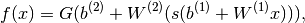 f(x) = G( b^{(2)} + W^{(2)}( s( b^{(1)} + W^{(1)} x))),